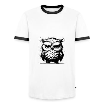 Gib der Eule Kaffee – sonst wird’s gruselig - Männer Kontrast-T-Shirt - Weiß/Schwarz - Vorne - AI Model Female 172 light (172cm) & AI Model Male 178 dark (178cm)