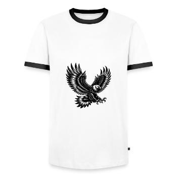 Eagle with outstretched wings in motion - Men's Ringer Shirt - white/black - Front - AI Model Female 172 light (172cm) & AI Model Male 178 dark (178cm)