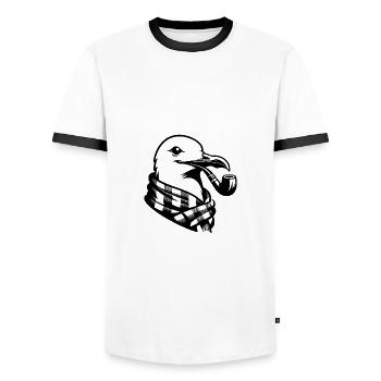 Nordic seagull art in sailor flair - Men's Ringer Shirt - white/black - Front - AI Model Female 172 light (172cm) & AI Model Male 178 dark (178cm)