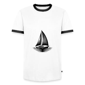 Dashing sailboat on course in calm waves - Men's Ringer Shirt - white/black - Front - AI Model Female 172 light (172cm) & AI Model Male 178 dark (178cm)