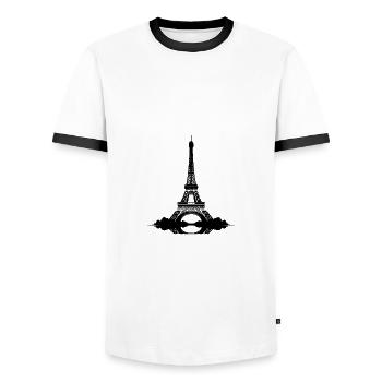 Mein Herz schlägt im Eiffelturm Takt von Paris - Männer Kontrast-T-Shirt - Weiß/Schwarz - Vorne - AI Model Female 172 light (172cm) & AI Model Male 178 dark (178cm)