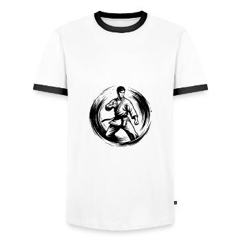 Masterful Karate Power and Control Technique - Men's Ringer Shirt - white/black - Front - AI Model Female 172 light (172cm) & AI Model Male 178 dark (178cm)