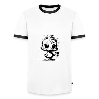 Duck on caffeine present when the cup is empty - Men's Ringer Shirt - white/black - Front - AI Model Female 172 light (172cm) & AI Model Male 178 dark (178cm)