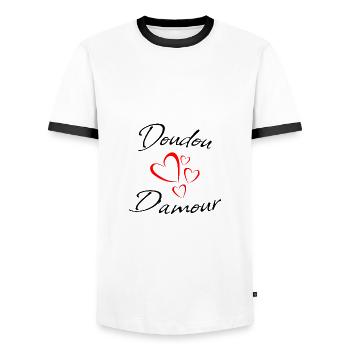 Doudou d amour - T-shirt contrasté Homme - blanc/noir - Devant - AI Model Female 172 light (172cm) & AI Model Male 178 dark (178cm)