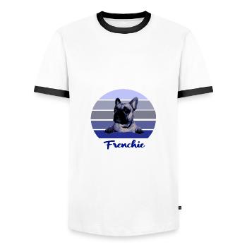 Frenchie, Chiens, Bully, Français Bulldog - T-shirt contrasté Homme - blanc/noir - Devant - AI Model Female 172 light (172cm) & AI Model Male 178 dark (178cm)