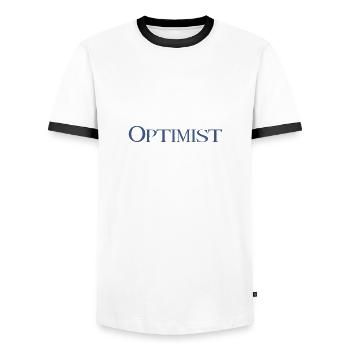 Optimist - Männer Kontrast-T-Shirt - Weiß/Schwarz - Vorne - AI Model Female 172 light (172cm) & AI Model Male 178 dark (178cm)