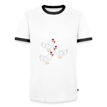 Huhn weiß weiße Hühner Hennen Ostern - Männer Kontrast-T-Shirt - Weiß/Schwarz - Vorne - AI Model Female 172 light (172cm) & AI Model Male 178 dark (178cm)