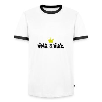 King of the Kiez - Krone Hamburg Berlin Hanseatic City - Men's Ringer Shirt - white/black - Front - AI Model Female 172 light (172cm) & AI Model Male 178 dark (178cm)
