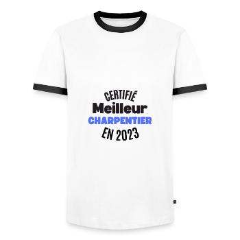 certifié meilleur charpentier en 2023 - T-shirt contrasté Homme - blanc/noir - Devant - AI Model Female 172 light (172cm) & AI Model Male 178 dark (178cm)