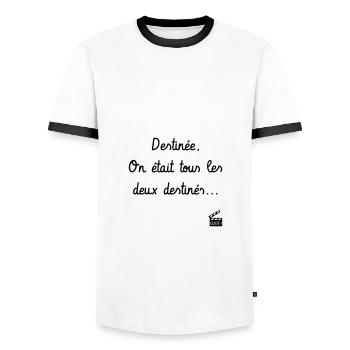 Destinée, on était tous les 2 destinés. Père Noël - T-shirt contrasté Homme - blanc/noir - Devant - AI Model Female 172 light (172cm) & AI Model Male 178 dark (178cm)
