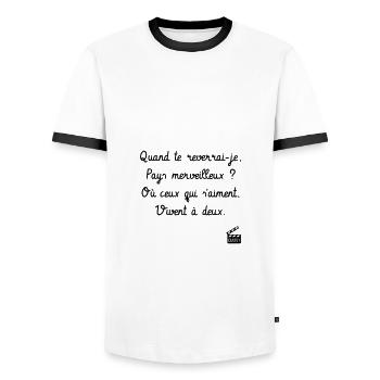 Quand te reverrai-je ? Les bronzés font du ski ! - T-shirt contrasté Homme - blanc/noir - Devant - AI Model Female 172 light (172cm) & AI Model Male 178 dark (178cm)