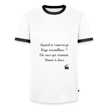 Quand te reverrai-je ? Les bronzés font du ski ! - T-shirt contrasté Homme - blanc/noir - Devant - AI Model Female 172 light (172cm) & AI Model Male 178 dark (178cm)