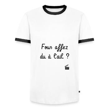Fous affez du à l'ail ? La Septième Compagnie - T-shirt contrasté Homme - blanc/noir - Devant - AI Model Female 172 light (172cm) & AI Model Male 178 dark (178cm)