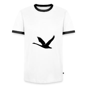Flying Swan Bird with Wings - Men's Ringer Shirt - white/black - Front - AI Model Female 172 light (172cm) & AI Model Male 178 dark (178cm)