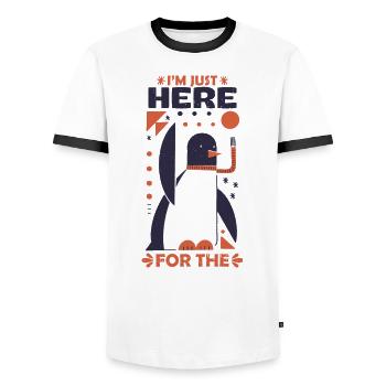 Je suis juste ici pour les pingouins - T-shirt contrasté Homme - blanc/noir - Devant - AI Model Female 172 light (172cm) & AI Model Male 178 dark (178cm)