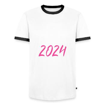 2024 New Year's Eve New Year pink pink - Men's Ringer Shirt - white/black - Front - AI Model Female 172 light (172cm) & AI Model Male 178 dark (178cm)