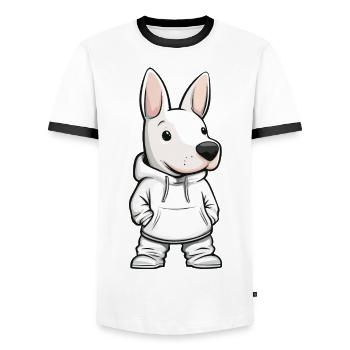 Bull Terrier Chien Drôle - T-shirt contrasté Homme - blanc/noir - Devant - AI Model Female 172 light (172cm) & AI Model Male 178 dark (178cm)
