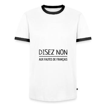 Disez NON aux fautes de français - Humour - Drôle - T-shirt contrasté Homme - blanc/noir - Devant - AI Model Female 172 light (172cm) & AI Model Male 178 dark (178cm)