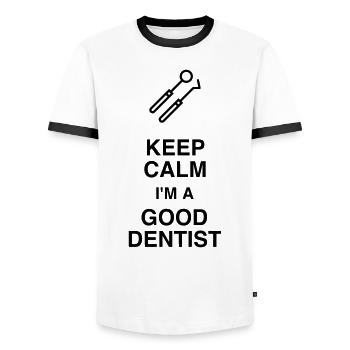 dentiste / dent / médecin / médecine - T-shirt contrasté Homme - blanc/noir - Devant - AI Model Female 172 light (172cm) & AI Model Male 178 dark (178cm)