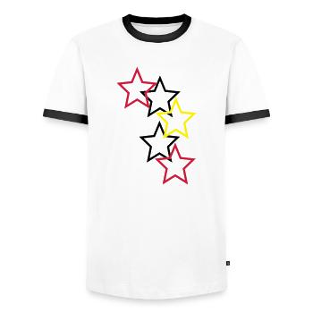 Outlined Stars Three Colors - Men's Ringer Shirt - white/black - Front - AI Model Female 172 light (172cm) & AI Model Male 178 dark (178cm)