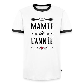 Mamie Mamy Grand-Mère Grand Mere Grands Parents - Men's Ringer Shirt - white/black - Front - AI Model Female 172 light (172cm) & AI Model Male 178 dark (178cm)
