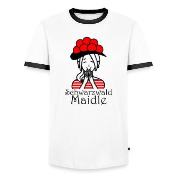 Lustiges Schwarzwald Maidle Bollenhut Design - Männer Kontrast-T-Shirt - Weiß/Schwarz - Vorne - AI Model Female 172 light (172cm) & AI Model Male 178 dark (178cm)