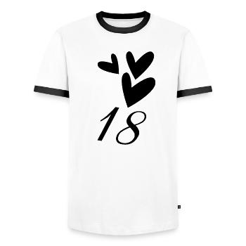 18. 18 JAHRE ALT. 18-JÄHRIGES JUBILÄUM. GEBURTSTAG 18 JAHRE. - Männer Kontrast-T-Shirt - Weiß/Schwarz - Vorne - AI Model Female 172 light (172cm) & AI Model Male 178 dark (178cm)