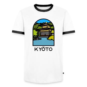 Kyoto - Kinkaku-ji - Men's Ringer Shirt - white/black - Front - AI Model Female 172 light (172cm) & AI Model Male 178 dark (178cm)
