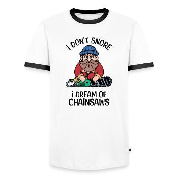 Scie à bois tronçonneuse bûcheron Woodland - T-shirt contrasté Homme - blanc/noir - Devant - AI Model Female 172 light (172cm) & AI Model Male 178 dark (178cm)