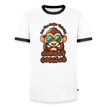 Cute Monkey: See the world through monkey goggles! - Men's Ringer Shirt - white/black - Front - AI Model Female 172 light (172cm) & AI Model Male 178 dark (178cm)