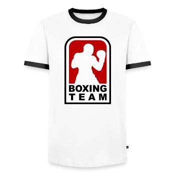 Boxing Team Design for Boxing Gyms and Martial Arts - Men's Ringer Shirt - white/black - Front - AI Model Female 172 light (172cm) & AI Model Male 178 dark (178cm)