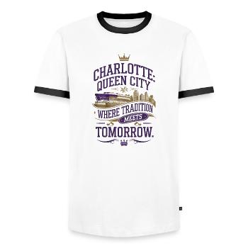 Charlotte : la ville reine, où la tradition rencontre - T-shirt contrasté Homme - blanc/noir - Devant - AI Model Female 172 light (172cm) & AI Model Male 178 dark (178cm)