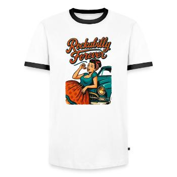 Rockabilly Forever Cherries Wife 50s Gift - Men's Ringer Shirt - white/black - Front - AI Model Female 172 light (172cm) & AI Model Male 178 dark (178cm)