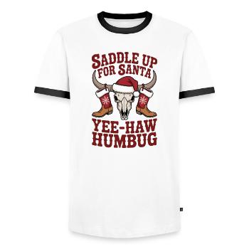 Selle pour Santa Yee-Haw Humbug Christmas Desig - T-shirt contrasté Homme - blanc/noir - Devant - AI Model Female 172 light (172cm) & AI Model Male 178 dark (178cm)