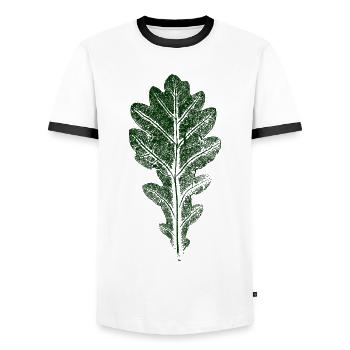 Oak Leaf / LEAF / OAK Nature & Forest - Men's Ringer Shirt - white/black - Front - AI Model Female 172 light (172cm) & AI Model Male 178 dark (178cm)