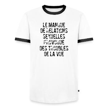 troubles de la vue - T-shirt contrasté Homme - blanc/noir - Devant - AI Model Female 172 light (172cm) & AI Model Male 178 dark (178cm)
