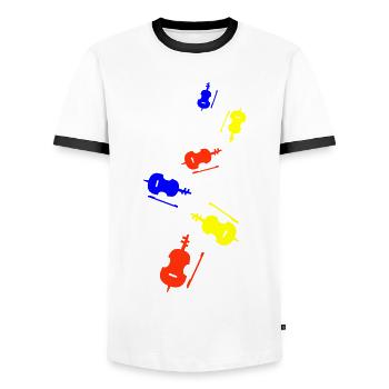 Violin instrument - Men's Ringer Shirt - white/black - Front - AI Model Female 172 light (172cm) & AI Model Male 178 dark (178cm)