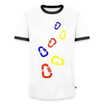 Climbing Equipment Colorful Carabiner - Men's Ringer Shirt - white/black - Front - AI Model Female 172 light (172cm) & AI Model Male 178 dark (178cm)