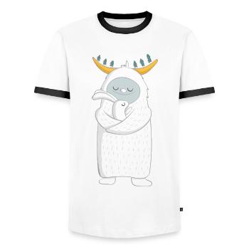 Yeti mit Häschen im Arm - Männer Kontrast-T-Shirt - Weiß/Schwarz - Vorne - AI Model Female 172 light (172cm) & AI Model Male 178 dark (178cm)
