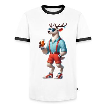 Renne frais des Fêtes avec de la bière - T-shirt contrasté Homme - blanc/noir - Devant - AI Model Female 172 light (172cm) & AI Model Male 178 dark (178cm)