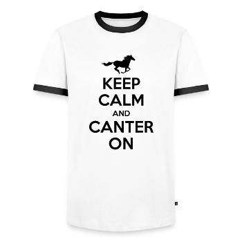Keep Calm and Canter on - Horse Design - Men's Ringer Shirt - white/black - Front - AI Model Female 172 light (172cm) & AI Model Male 178 dark (178cm)