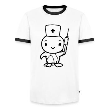 Ente Krankenschwester Küken Vogel Spritze spritzen - Männer Kontrast-T-Shirt - Weiß/Schwarz - Vorne - AI Model Female 172 light (172cm) & AI Model Male 178 dark (178cm)