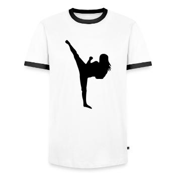 Arts martiaux # 5 - T-shirt contrasté Homme - blanc/noir - Devant - AI Model Female 172 light (172cm) & AI Model Male 178 dark (178cm)