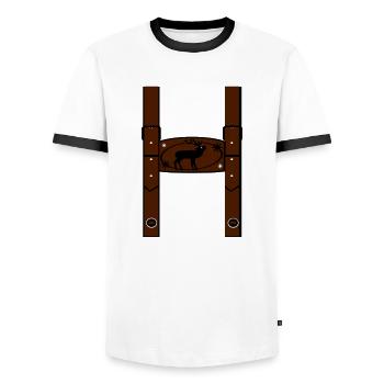 Lederhose - Männer Kontrast-T-Shirt - Weiß/Schwarz - Vorne - AI Model Female 172 light (172cm) & AI Model Male 178 dark (178cm)