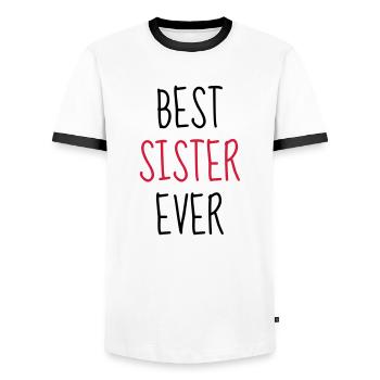 Sister - Friend - Brother - Baby - Birth - Sis - Men's Ringer Shirt - white/black - Front - AI Model Female 172 light (172cm) & AI Model Male 178 dark (178cm)