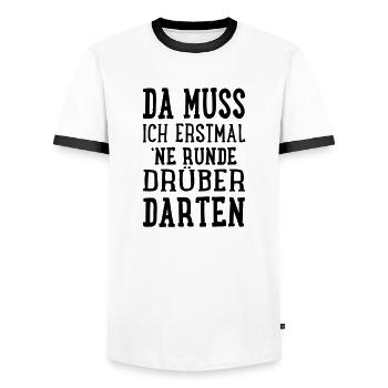 Da muss ich erstmal ne Runde drüber darten - Männer Kontrast-T-Shirt - Weiß/Schwarz - Vorne - AI Model Female 172 light (172cm) & AI Model Male 178 dark (178cm)