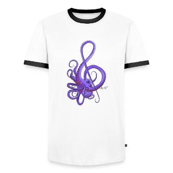 Notenschlüssel Kraken - Männer Kontrast-T-Shirt - Weiß/Schwarz - Vorne - AI Model Female 172 light (172cm) & AI Model Male 178 dark (178cm)