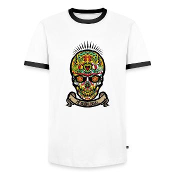 tete de mort mexicaine crane skull mexicain - T-shirt contrasté Homme - blanc/noir - Devant - AI Model Female 172 light (172cm) & AI Model Male 178 dark (178cm)