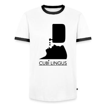 CUBI LINGUS! - Men's Ringer Shirt - white/black - Front - AI Model Female 172 light (172cm) & AI Model Male 178 dark (178cm)