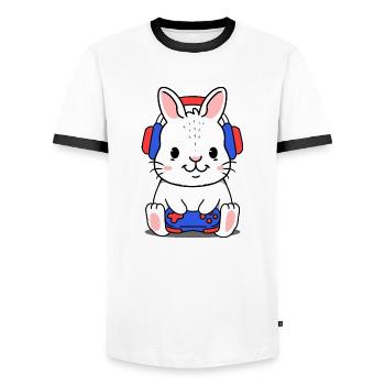 Rabbit Gambles - Men's Ringer Shirt - white/black - Front - AI Model Female 172 light (172cm) & AI Model Male 178 dark (178cm)